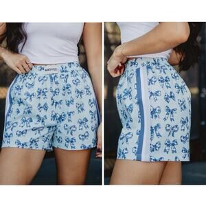 Katydid TOILE COQUETTE BOWS BOXERS Women’s Size XL Light Blue Cotton Shorts NWT